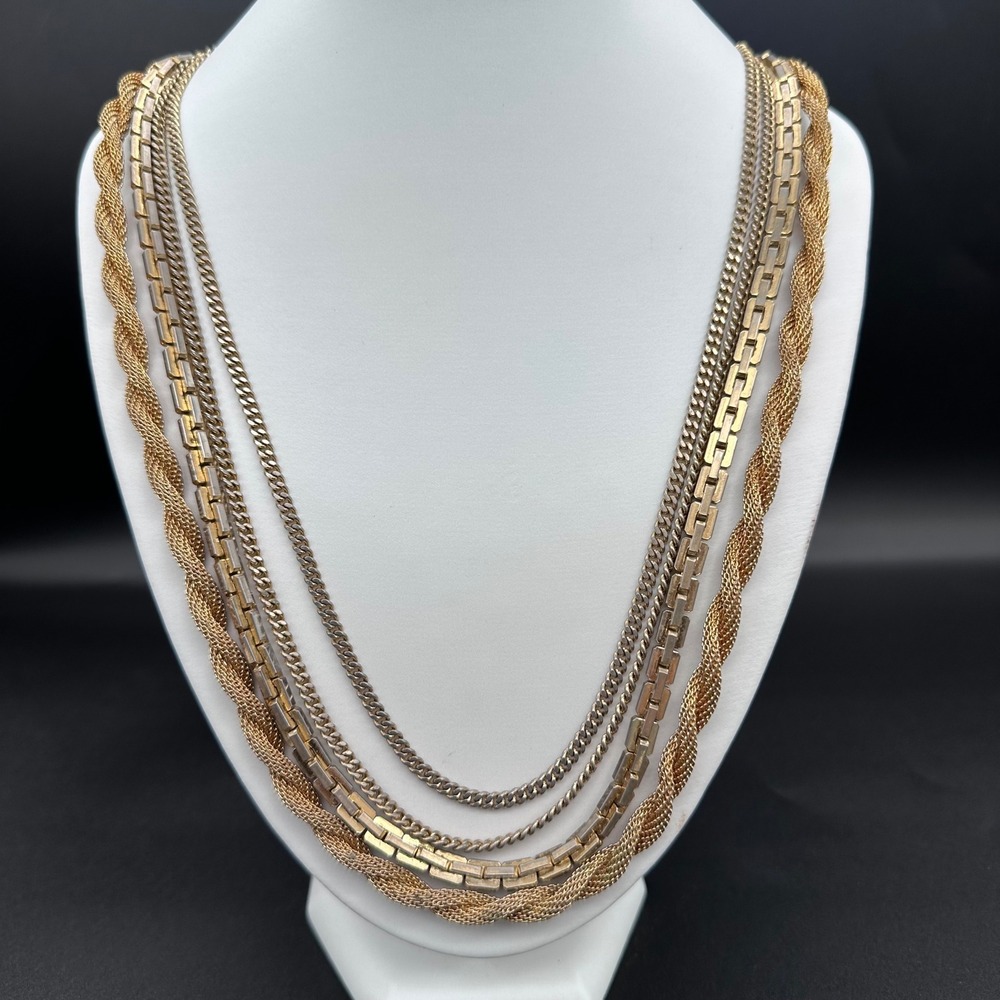 Vendome Multi Strand Layered Chain Necklace Gold Tone Vintage 25in